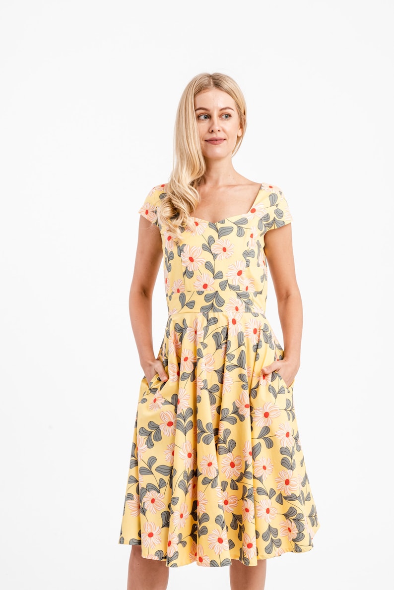 Yellow Floral Dress Vintage Dress Summer Dress Spring Dress Etsy