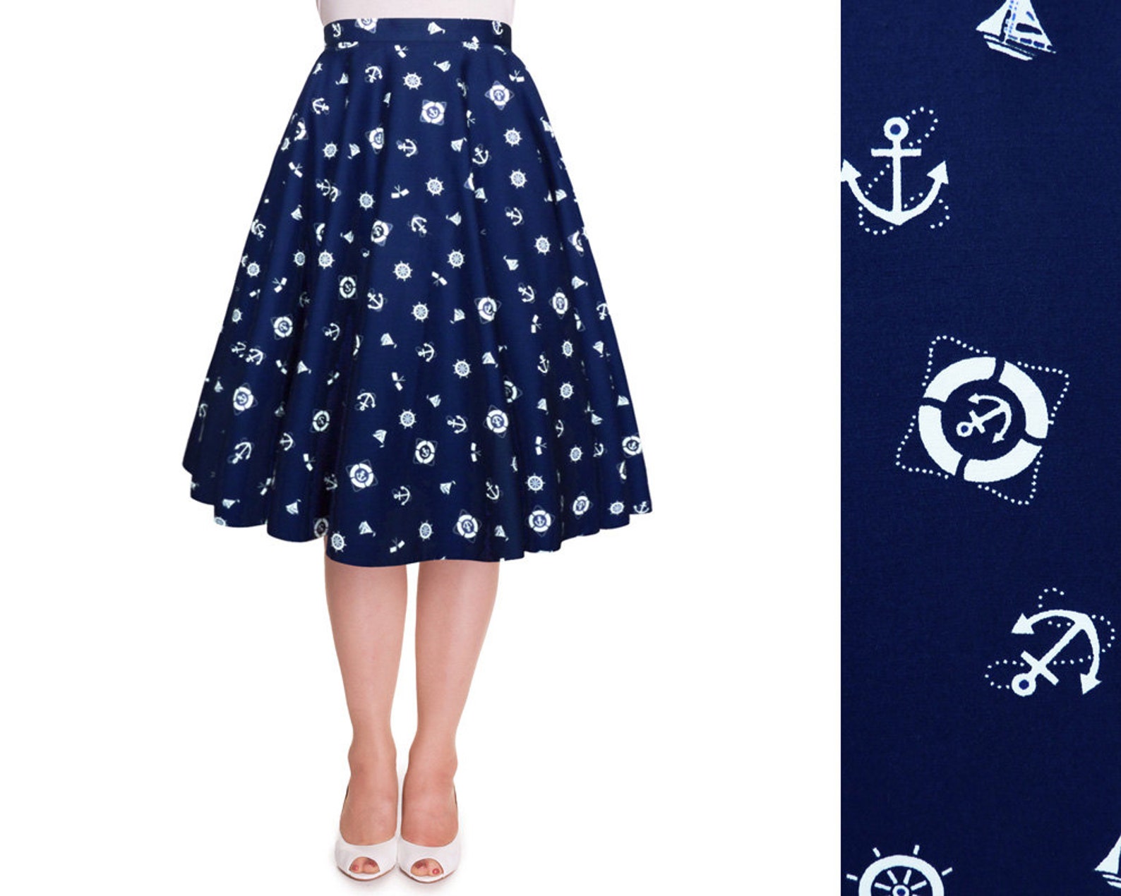Nautical Skirt Full Circle Skirt With Pockets Navy Skirt Etsy UK