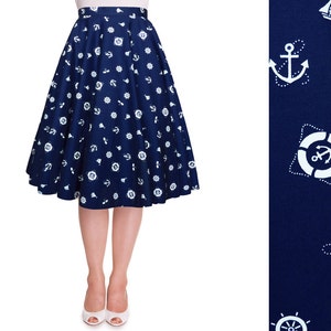 Nautical Skirt Full Circle Skirt with Pockets Navy Skirt Anchor Swing Skirt Pinup Skirt Rockabilly Skirt Retro Pinup Skirt Plus Size Skirt