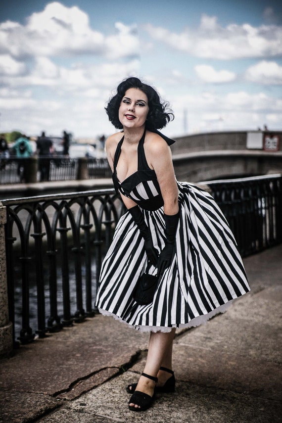 striped black and white dress