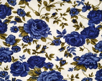 Blue Vintage Rose Cotton Fabric – Floral Fabric by the Yard