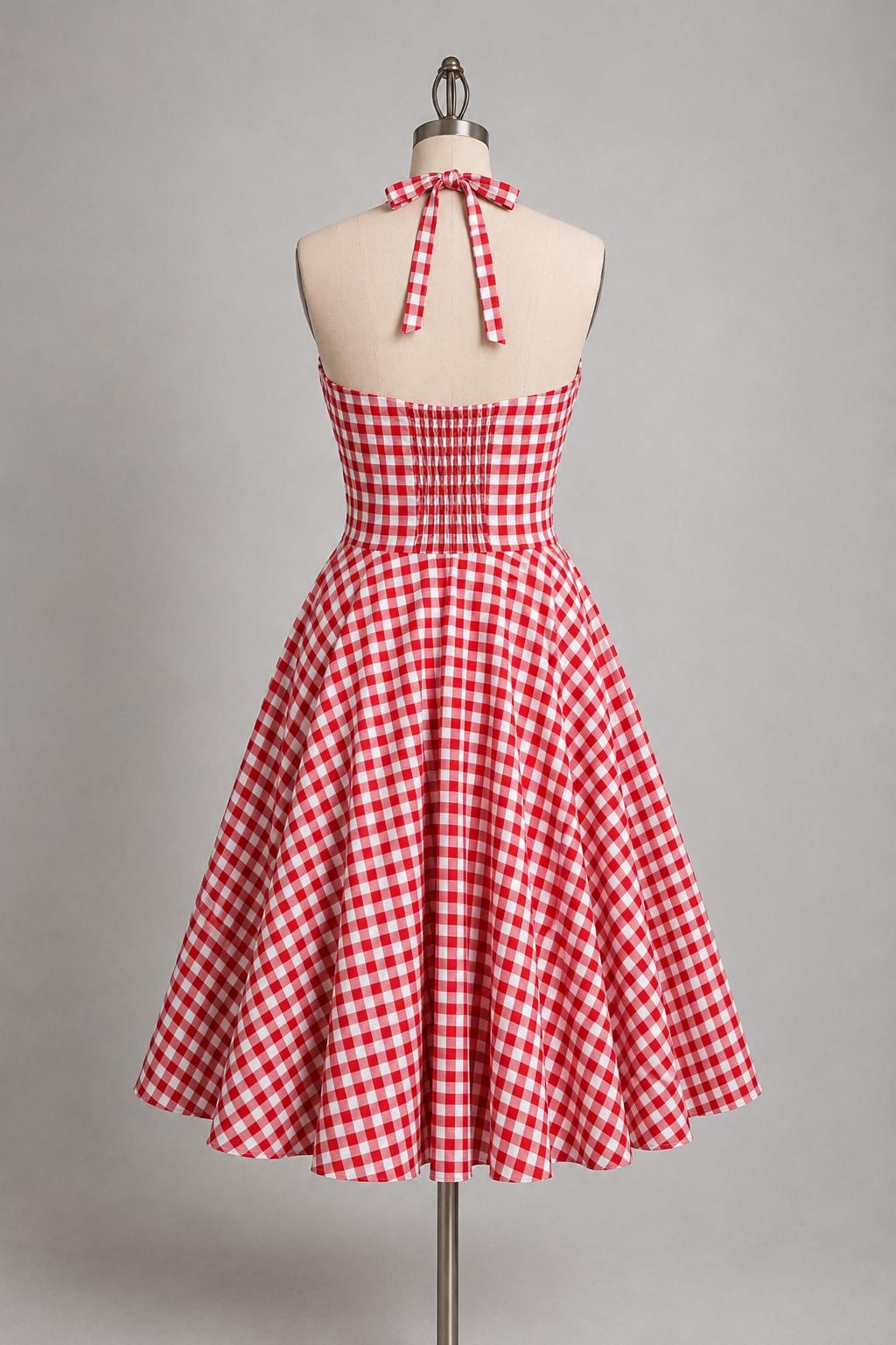 red gingham halter marcie dress Neck Circle Skirt – 50s Retro Pin up Style dresses for backyard wedding