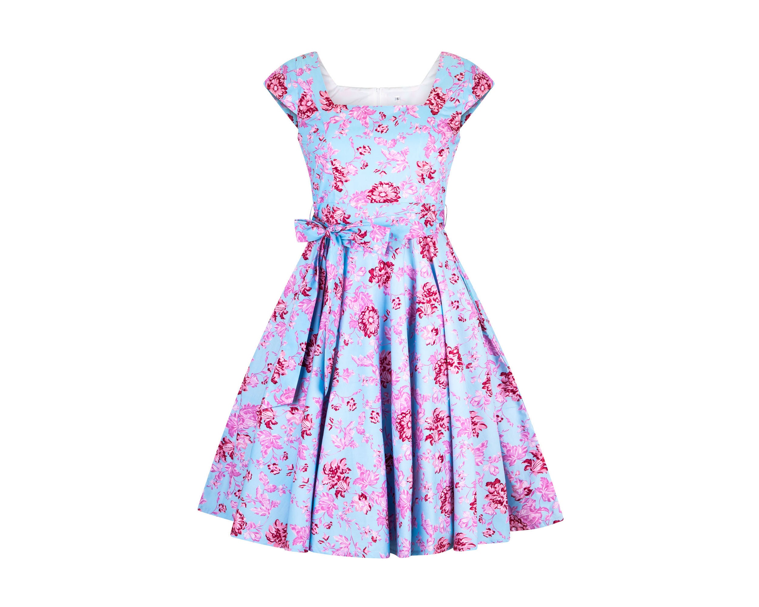 Anna Blue Floral Dress 50s Dress Vintage Dress Spring Dress Etsy New Zealand