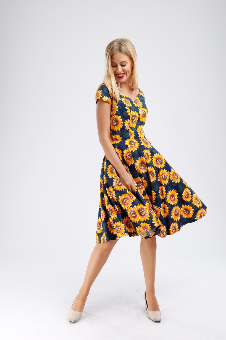 navy sunflower dress