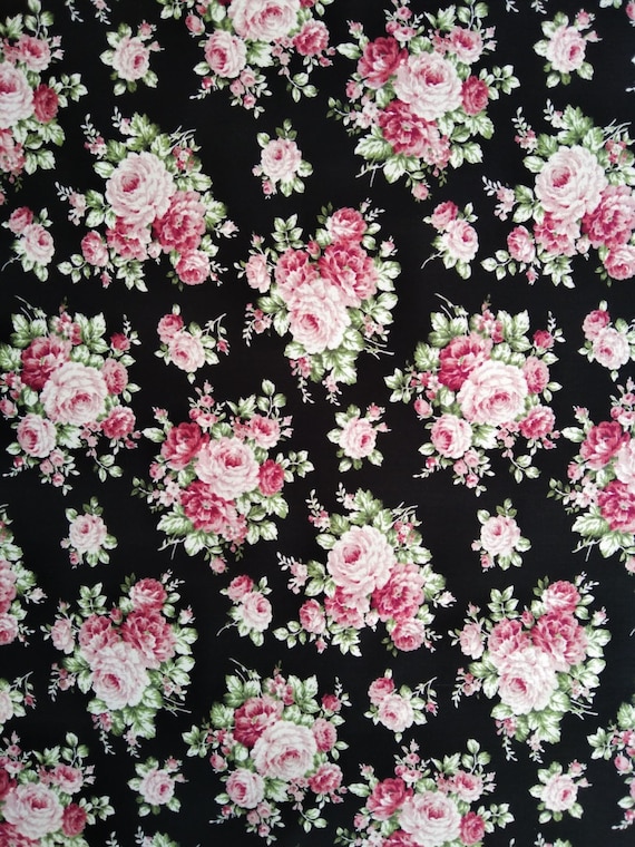 Black Pink Rose Fabric 100 Cotton Fabric for CUSTOM ORDER or Etsy