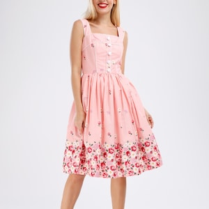 Pink Summer Dress Floral Bridesmaid Dress Floral Dress Flower Dress Women Vintage Dress Pin up Dress 50s Retro Dress Party Dress Swing Dress