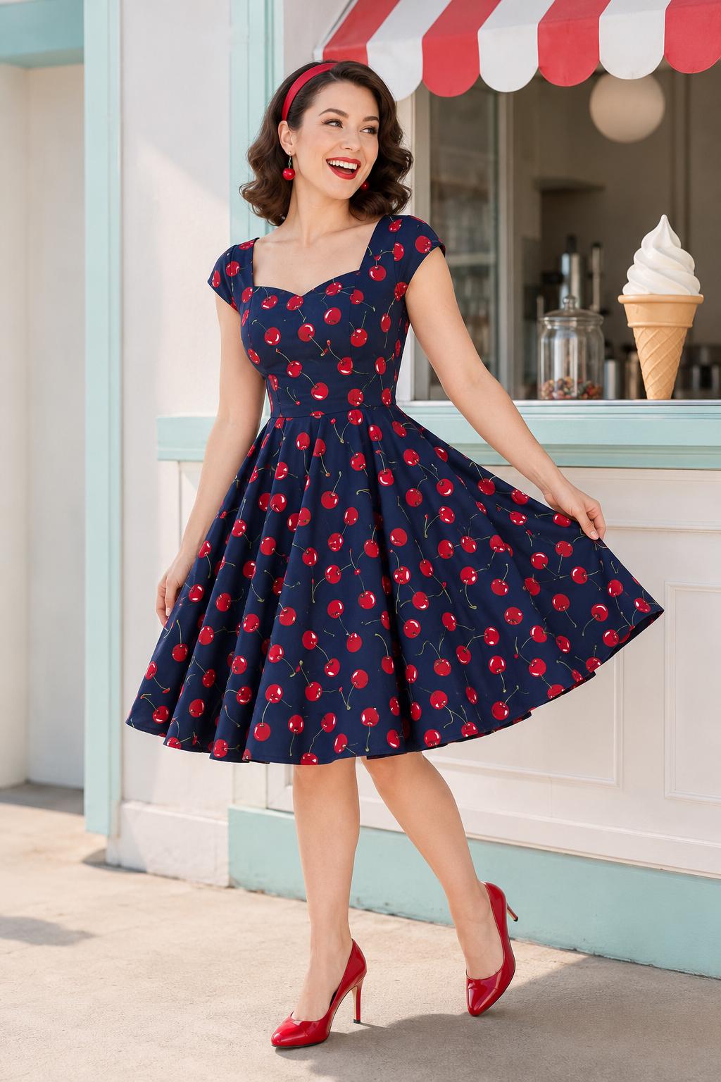 cherry dress blue Navy Color:Vintage Lavender soft material for comfort Backless Dresses Curve Couture dress for