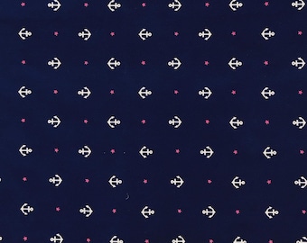 Nautical Anchor Cotton Fabric – Sailor Print, Navy Blue
