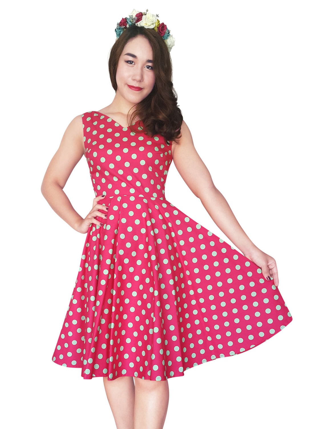 Plus size pink cheap polka dot dress