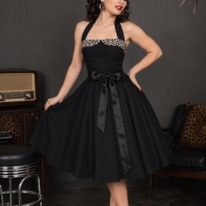 Black Leopard Print Corset Dress: Rockabilly Pin up Retro Style