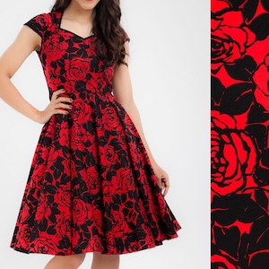 Plus Size Red Christmas Dress Pinup Dress Vintage Dress Floral Dress Red Dress Rockabilly Dress Party Dress Prom Dress Swing Dress 50s Dress