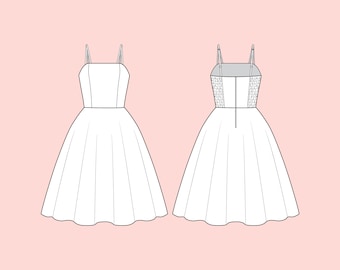 Vestido de estilo vintage hecho a medida, elige tela, talla y largo de falda.