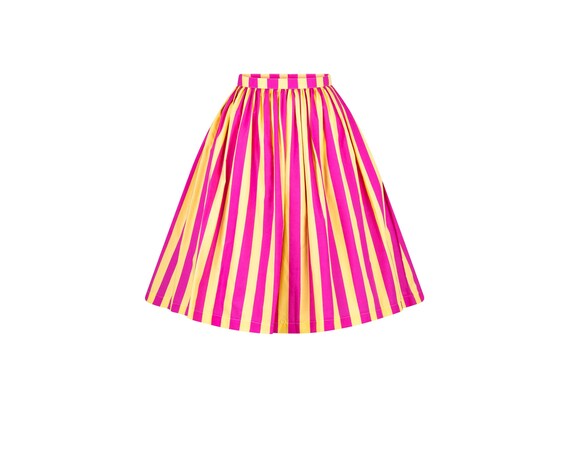 Striped Skirt Pink Yellow Skirt Stripe Skirt Gather Skirt | Etsy