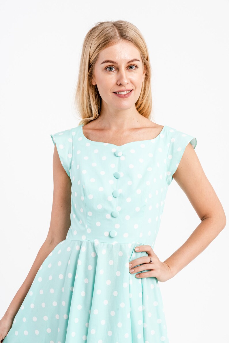 Polka Dot Dress Pastel Dress Mint Green Dress Sundress Summer | Etsy