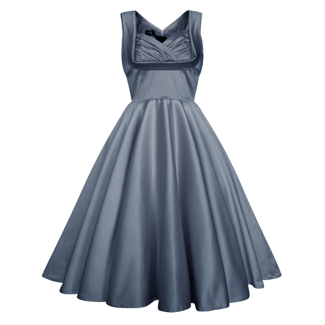 vintage grey bridesmaid dresses Silver Vintage Inspired Satin Chiffon Cap Sleeve Bridesmaid Dress - Designer Bridesmaids Dresses with V-Neck - multiple color