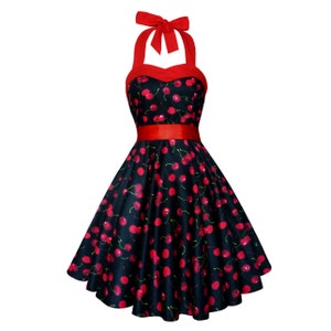 Black Cherry Dress Red Cherries Print Fruit Rockabilly Clothing Pinup Dress 50s Vintage Dress Retro Dress Swing Party Dress Summer Dress