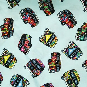 Tela para coche VW Bus, 100 % algodón, para pedidos personalizados o cortados a medida, con estampado floral retro de los años 70, lunares, guinga, para mascarilla.