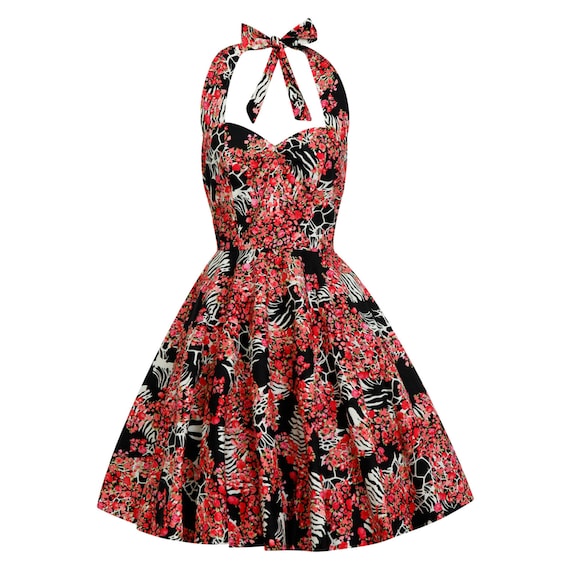 pin up bridesmaid dresses Summer Dress Spring Dress Bridesmaid Dress Flower Girl Dress Cherry Blossom Red Floral Dress Women Vintage Dress Pin Up Dress 1950s Swing