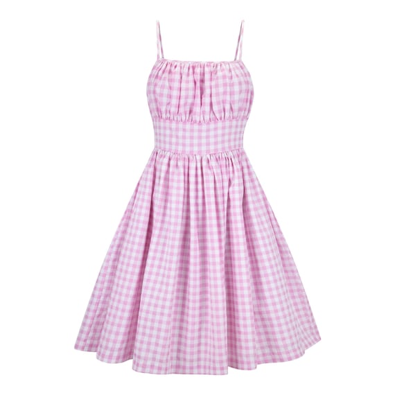 Pink Gingham Dress Women Summer Dress Pink Checker Vintage Dress