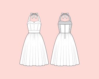 Vestido de estilo vintage hecho a medida, elige tela, talla y largo de falda.