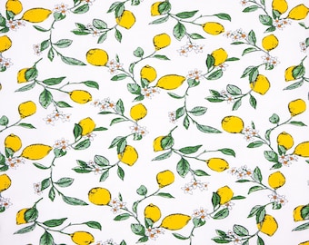 Lemon Print Cotton Fabric – Vintage Floral Summer Fabric By The Yard