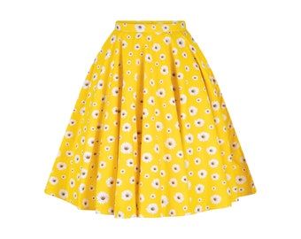 Daisy Flower Circle Skirt - Yellow & Black 50s Rockabilly Style