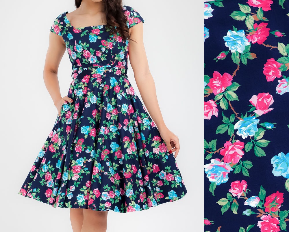 Floral Dress Vintage Dress 50s Dress Rose Flower Women Summer Etsy