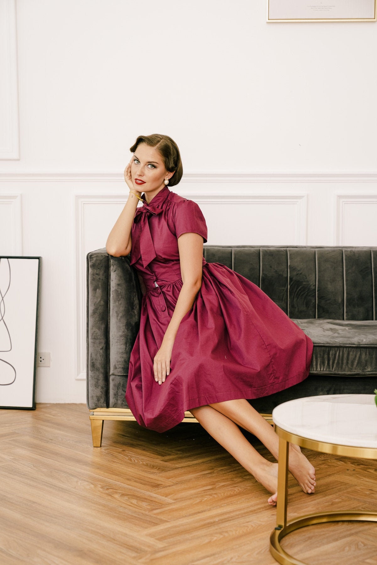Burgundy 1950s dress cheap