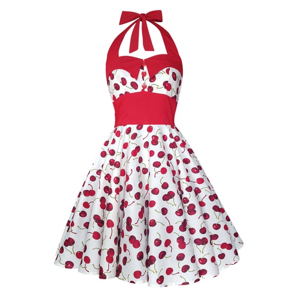 Weißes und rotes Kirschkleid Vintage Rockabilly Kleid Pin Up Kleid 50er Retro Kleid Swing Kleid Valentines Kleid Brautjungfernkleid Partykleid