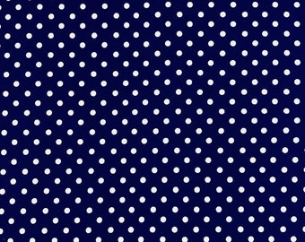 Navy White Polka Dot Fabric 100% Cotton Fabric for CUSTOM ORDER or by the YARD - Floral Fabric Polka Dot Fabric Gingham Fabric Mask Fabric