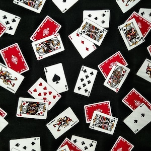 Casino Poker Playing Cards Fabric 100% Cotton Fabric for CUSTOM ORDER or by the YARD - Floral Fabric Polka Dot Fabric Gingham Fabric Mask