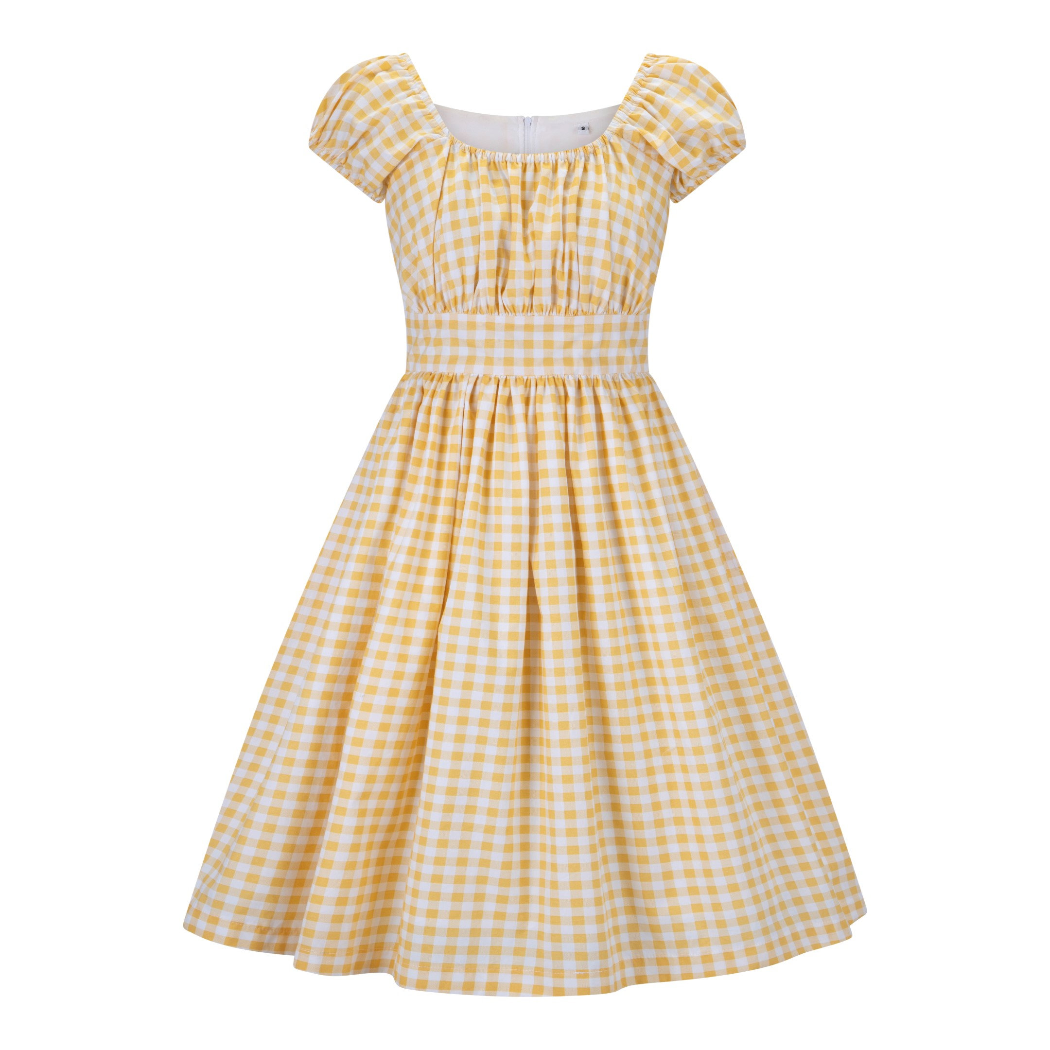 Midi Dress Yellow Gingham Dress Checker Dress Plaid Dress