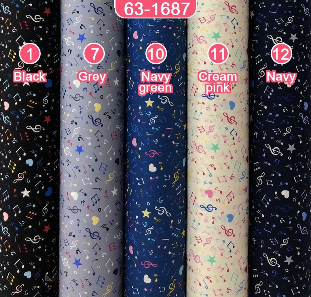 Music Notes Fabric 100 Cotton Fabric Notes and Heart Fabric Etsy