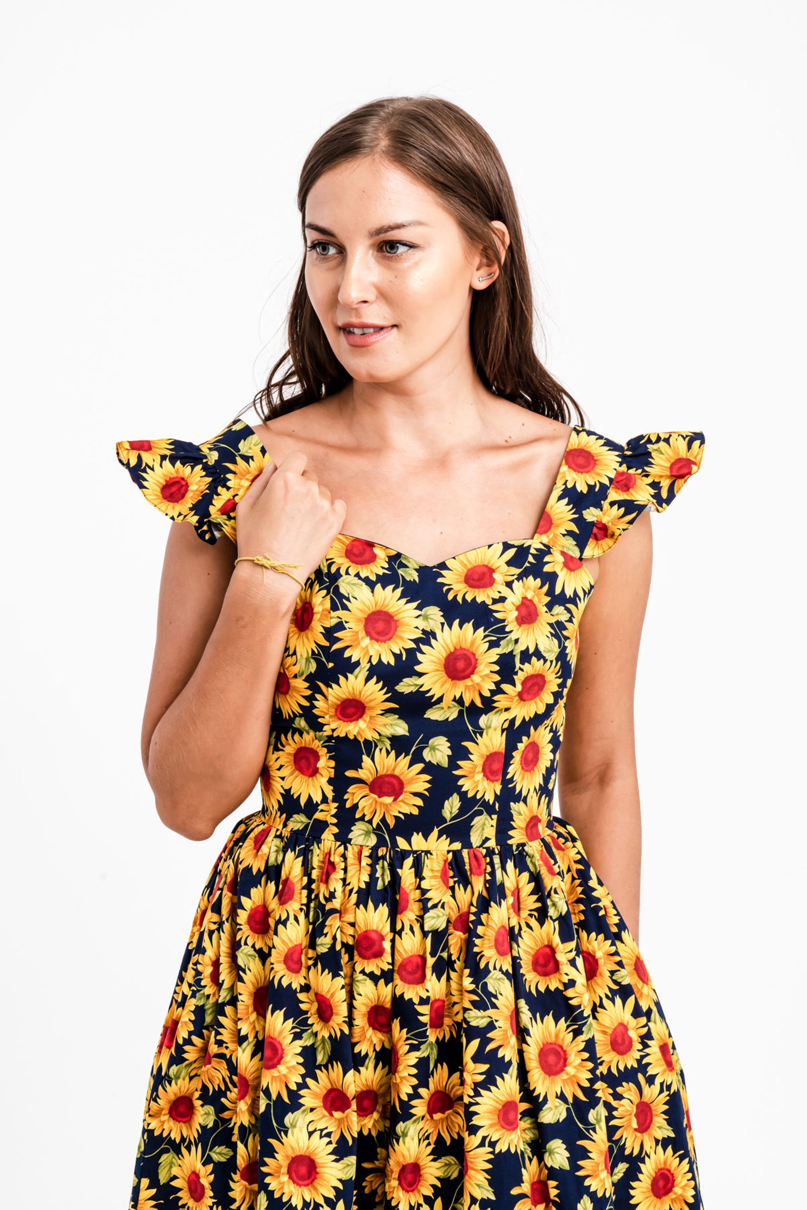 Sunflower Dress Summer Dress Sundress Navy Floral Dress Etsy