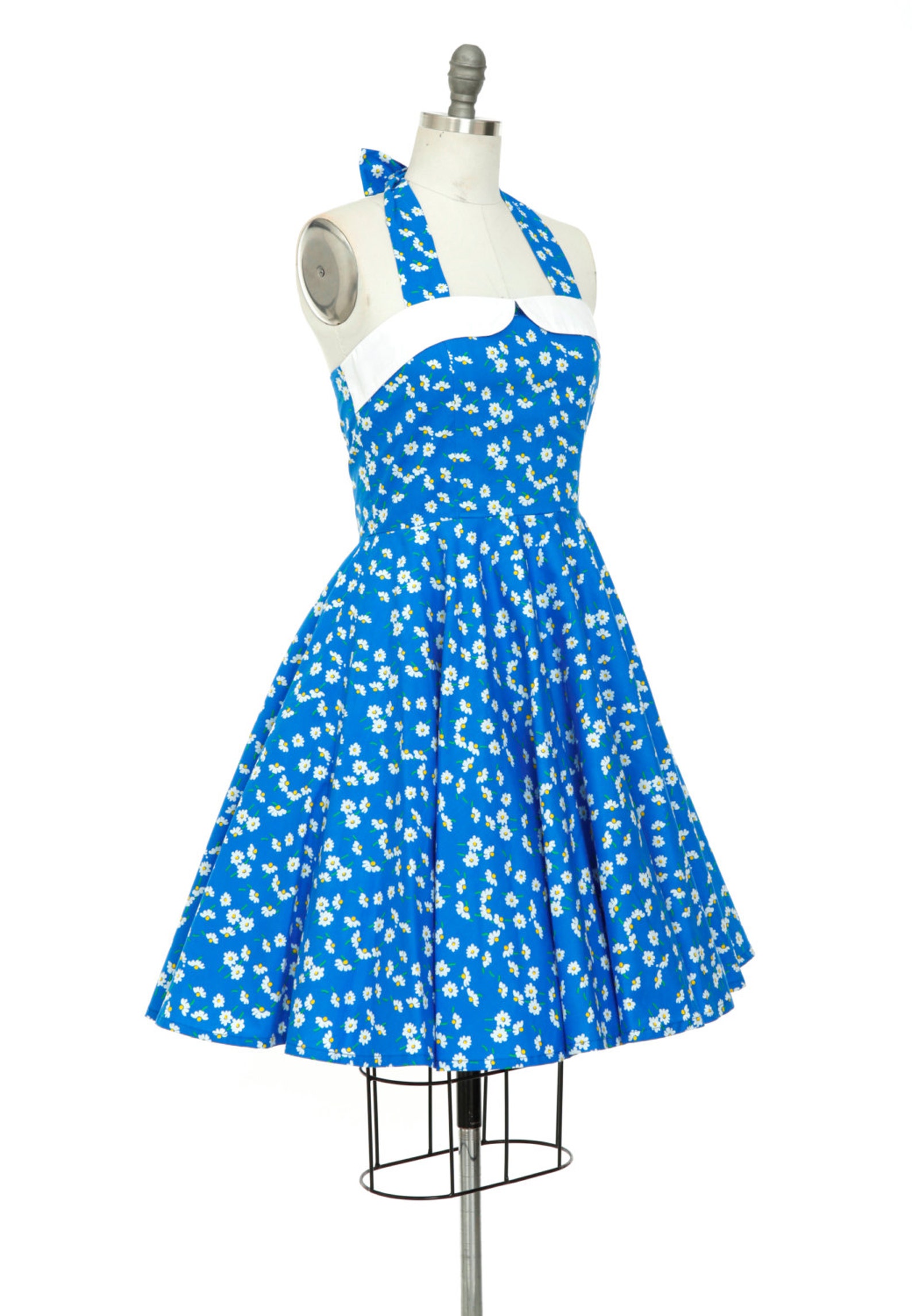 Summer Dress Blue Daisy Flower Dress 70s Midi Dress Spring Etsy