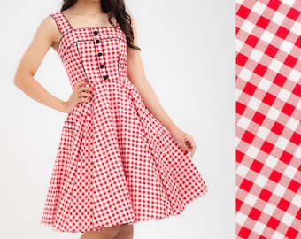 Plus Size Red Gingham Swing Dress: Vintage Retro Rockabilly Style, 100% Cotton