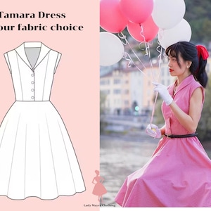TAMARA CUSTOM MADE Dress in Your Choice of Fabric Vintage Dress Pinup Dress 50s Dress Casual Dress Shirt Dress Party Dress Retro Dress