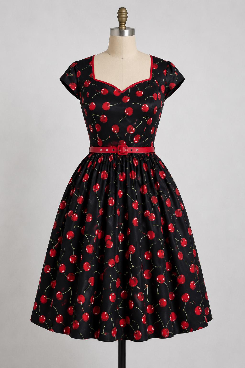 cherry red vintage dress Vintage cherry red union made wool dress with box pleat skirt portion, small