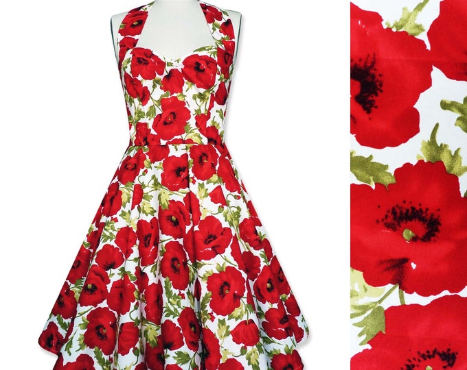 Summer Dress Red Poppy Dress Red Floral Dress Vintage Dress 1950s