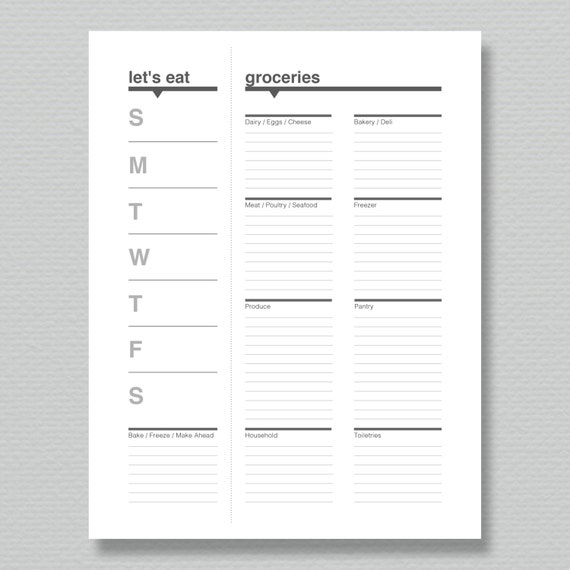 meal plan printable weekly meal plan sheet downloadable meal plan pdf grocery notepad printable weekly grocery list page weekly meal plan sheet