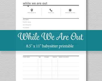 Babysitter Notes Printable - Editable PDF - Digital Download - Standard Letter Size