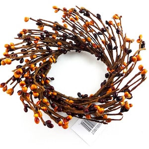 Pip Berry Candle Ring Fall Colors 3.5 inch Opening.   Burgundy & Mustard, Farmhouse Candle Ring To Decorate Candle.