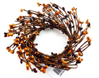 Pip Berry Candle Ring Fall Colors 3.5 inch Opening.   Burgundy & Mustard, Farmhouse Candle Ring To Decorate Candle.
