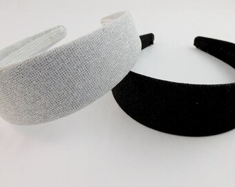 Glitter Headbands, Set Of Two, Black And Silver.  Blank Headbands, Craft Supply.