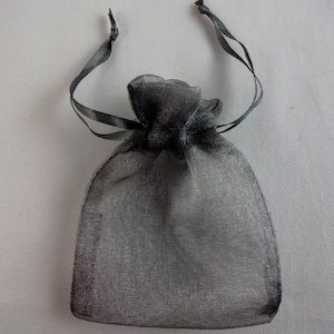 Silver gray sheer organza drawstring bags, set of 6, for party or shower favors, 3 x 4 inch jewelry gift bags, etc.