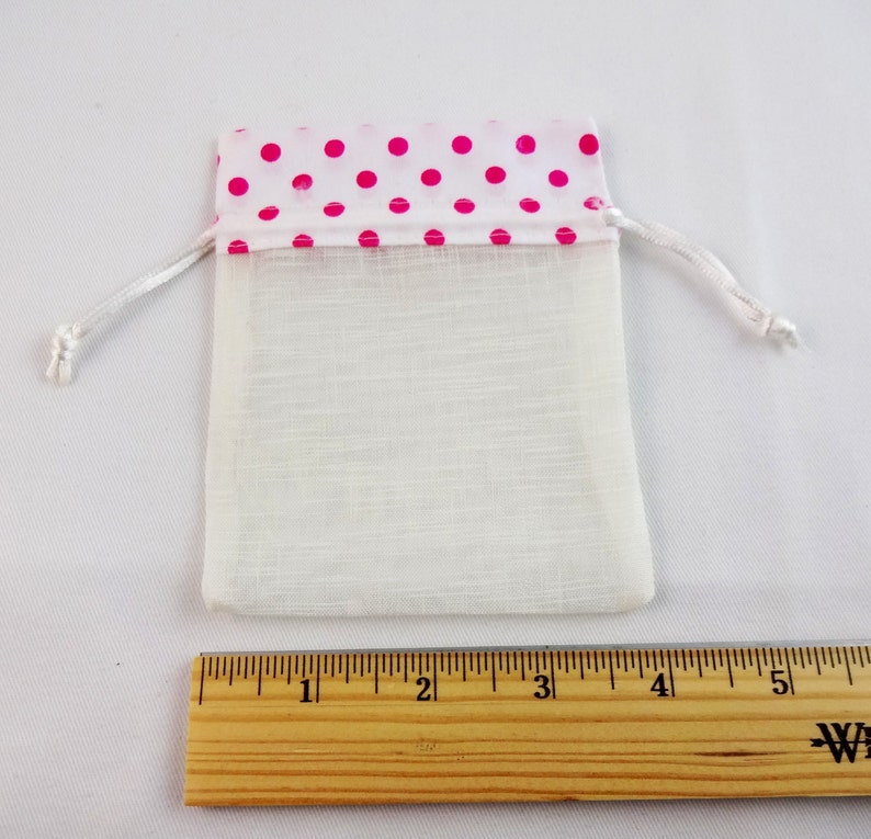 Set of Six White See Through Fabric Drawstring Bags With Pink Etsy