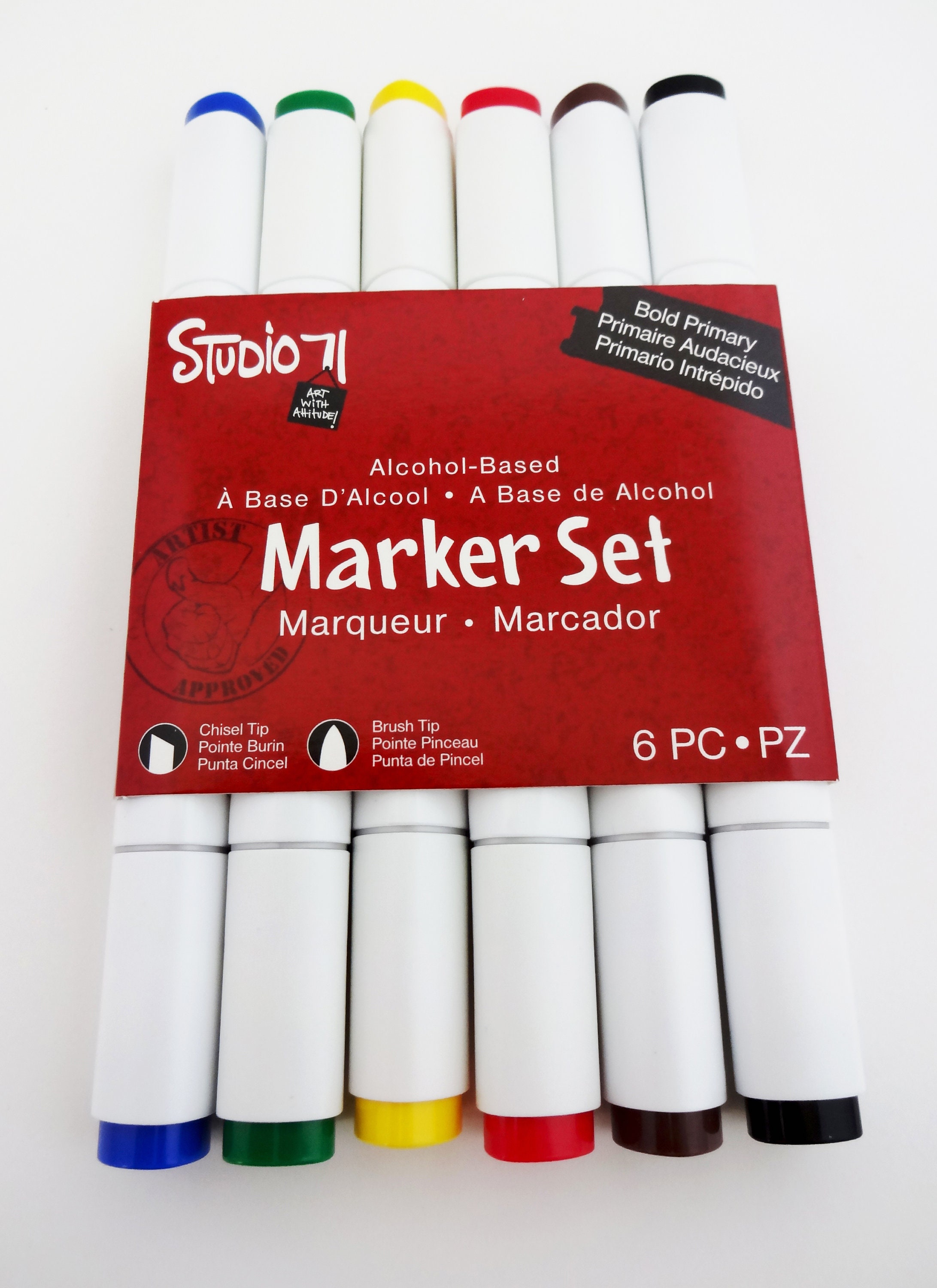 Studio 71 Bold Primary Color Alcohol Markers, Set of 6, With