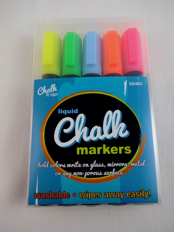 Liquid Chalk Markers, Set of 5 Colors, Washable, Water Based, Non-toxic for  Use on Non-porous Surfaces. 