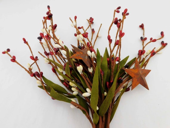 Floral Picks With Red and Cream Rice Berries and Rusty Metal Stars for  Floral Arrangements and Wreath Making 
