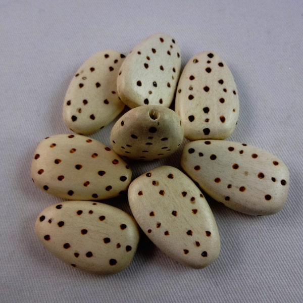 Ivory oval wood beads with brown speckles, set of 8, for your jewelry making projects